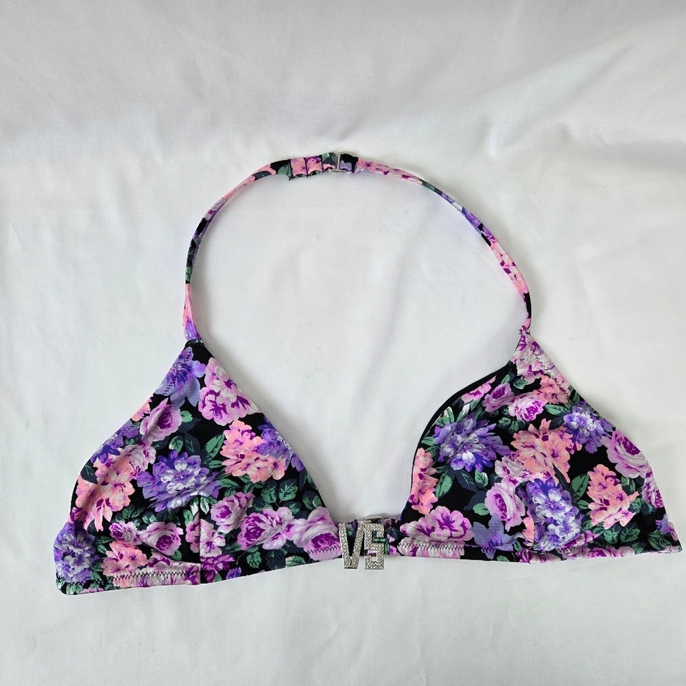 Victoria's Secret Swim Floral VS Shine‎ Rhinestone Bikini Halter Top M/34C